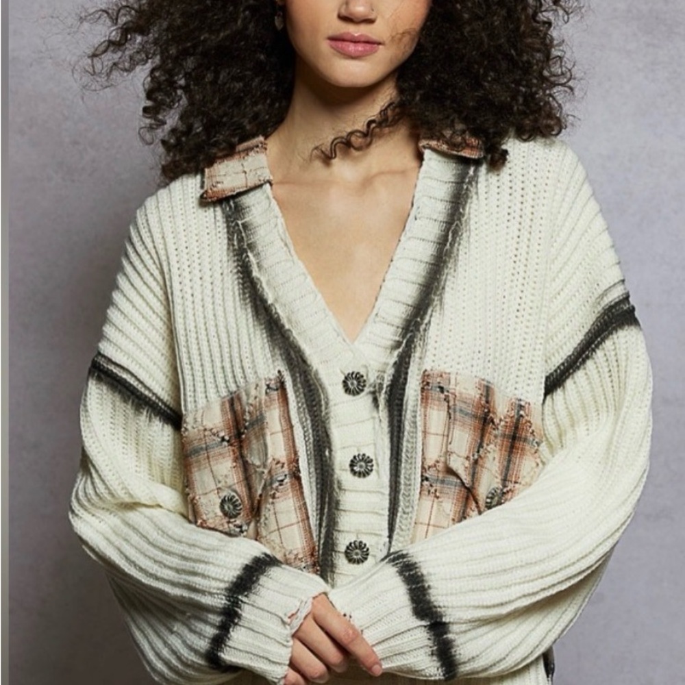 POL Plaid Accent Women Sweater